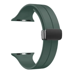 Green Rubber Apple Watch Band from Watch Straps Co with a black magnetic clasp