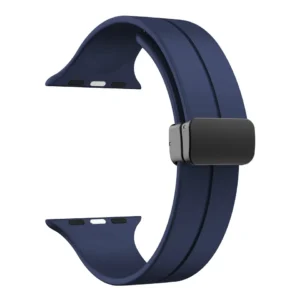 Navy Rubber Apple Watch Band from Watch Straps Co with a black magnetic clasp